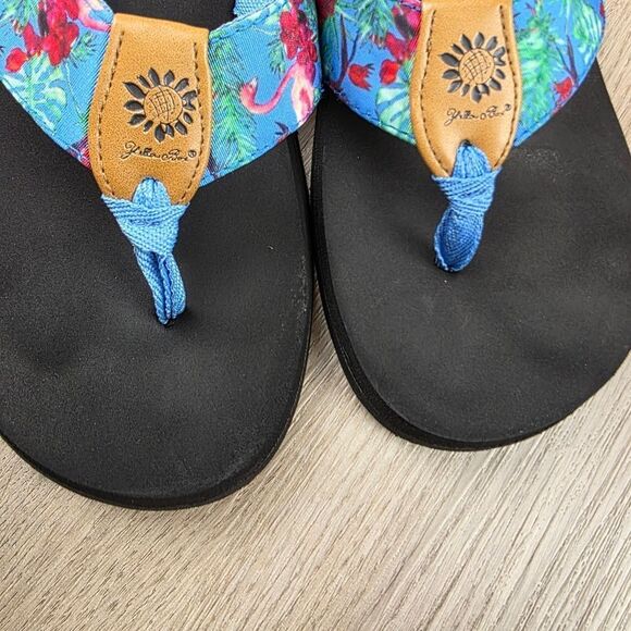Yellow Box Flamengo Tropical Patern Flip Flop Sandals Size 10 - Picture 3 of 9